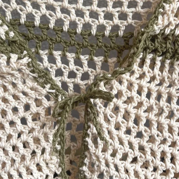 Crochet Tie Front Cream Green Long Sleeve Cardigan S‎ - Picture 5 of 5